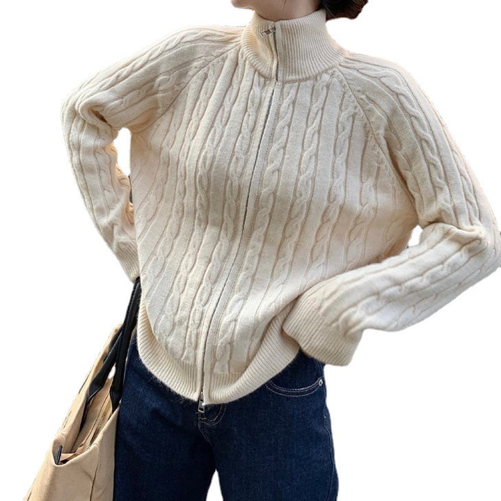 Damen Grobstrickjacke mit hohem Kragen und asymmetrischem Schnitt Drune