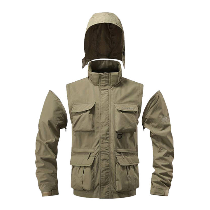 Herren nan multifunktionale Fieldjacke mit Kapuze und verstärkten Mehrfachtaschen wasserabweisendem Obermaterial und verstellbarem Saum Drune