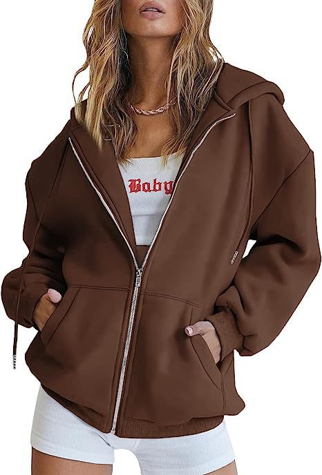 Damen nan übergroße Kapuzenjacke mit durchgehendem Reißverschluss und Kängurutaschen Drune
