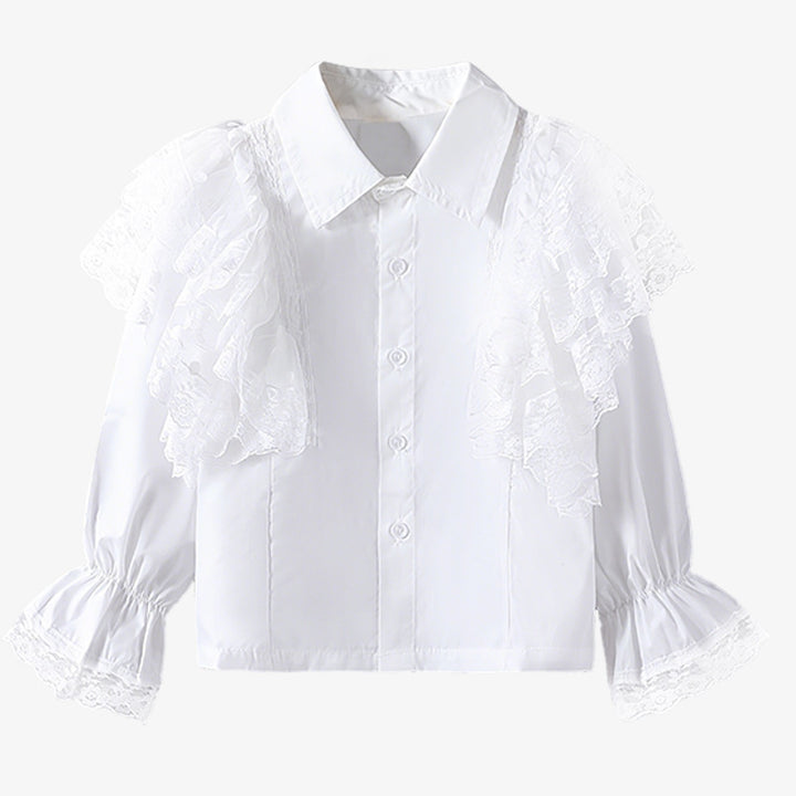 Mädchen Bluse mit luftigem Spitzenbesatz und Rüschendetails Drune
