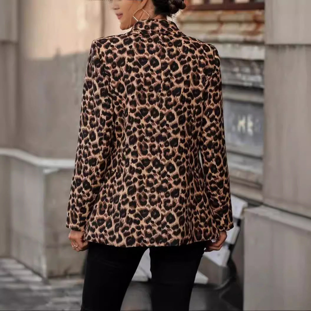 Damen modischer Blazer mit Leopardenmuster und taillierter Passform Drune