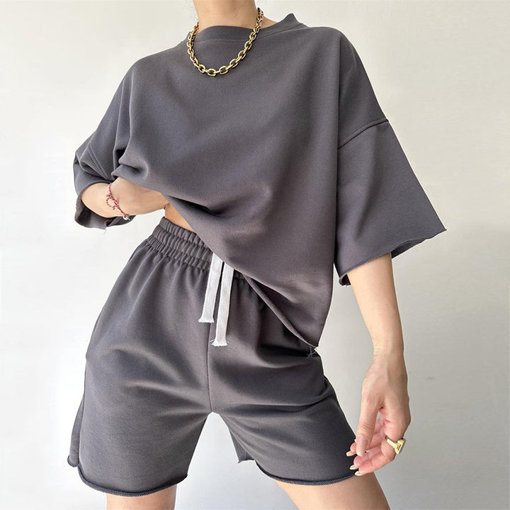 Damen Lässiges Oversized Freizeitset mit kurzärmligem Oberteil und weiten Shorts Drune