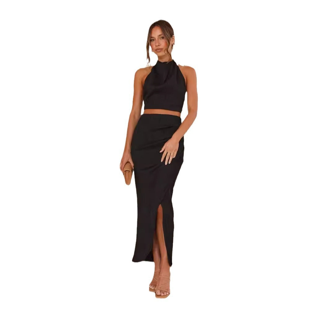 Damen Maxikleid im eleganten Hochkragenstil mit seitlichem Schlitz und figurschmeichelndem Schnitt Drune