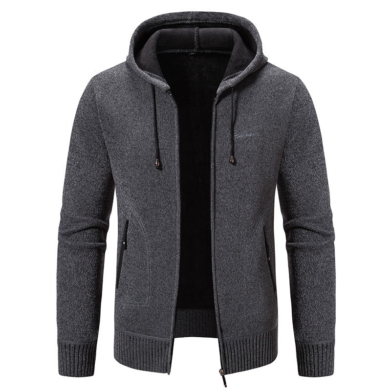Herren nan warme Strickoptik-Zipjacke mit Teddyfutter, Kapuze und verdeckten Reißverschlusstaschen Drune