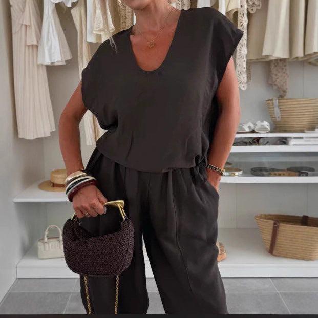 Damen lässiger Jumpsuit mit elastischem Bund und praktischen Taschen Drune