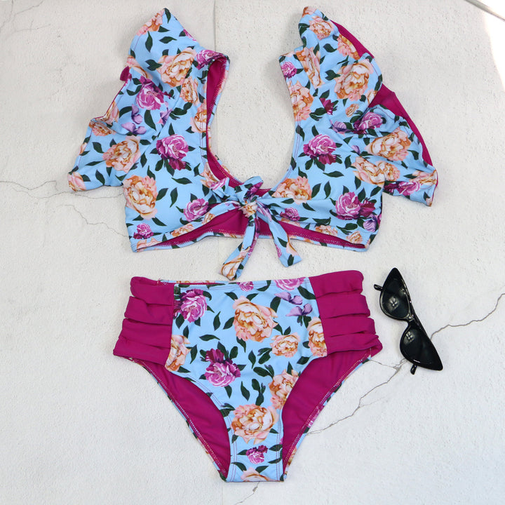Damen Bikini-Set mit Rüschendetails und floralem Muster Drune