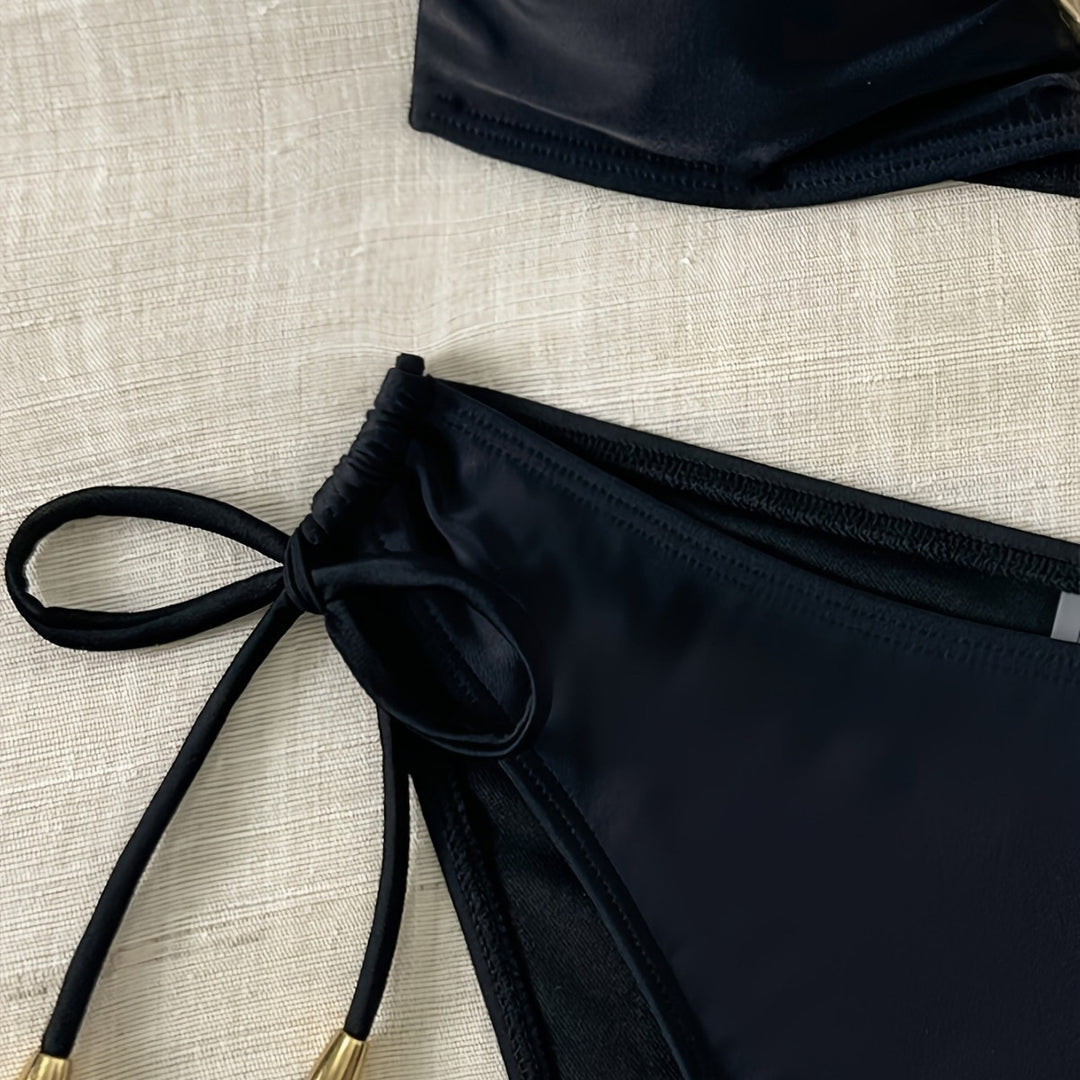 Damen Bandeau-Bikini mit eleganter goldener Schnalle Drune