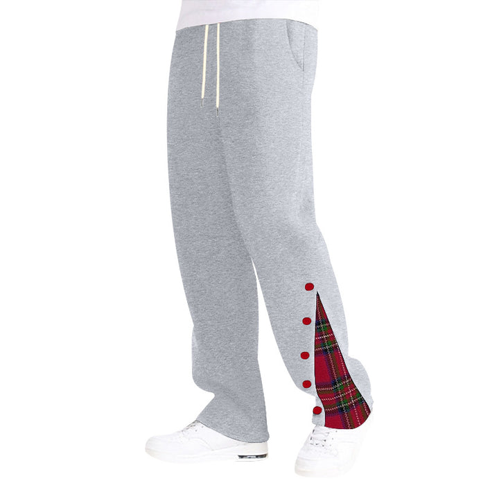 Damen nan weite Sweat-Jogginghose mit dekorativem Karo-Einsatz und seitlicher Knopfleiste Drune