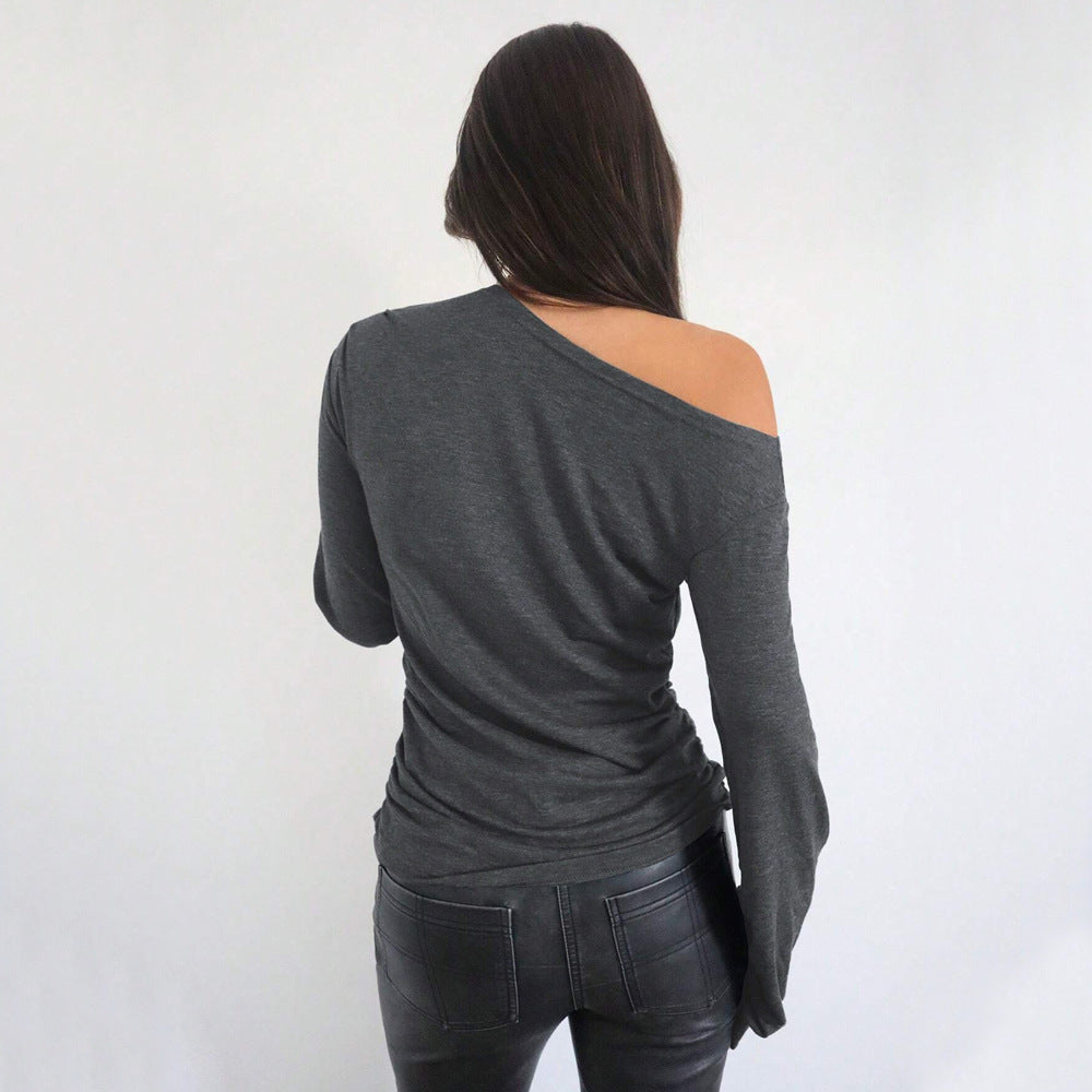 Damen lässiges Off-Shoulder Langarmshirt mit eleganten Rüschendetails Drune
