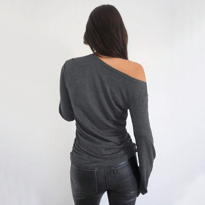 Damen lässiges Off-Shoulder Langarmshirt mit eleganten Rüschendetails Drune
