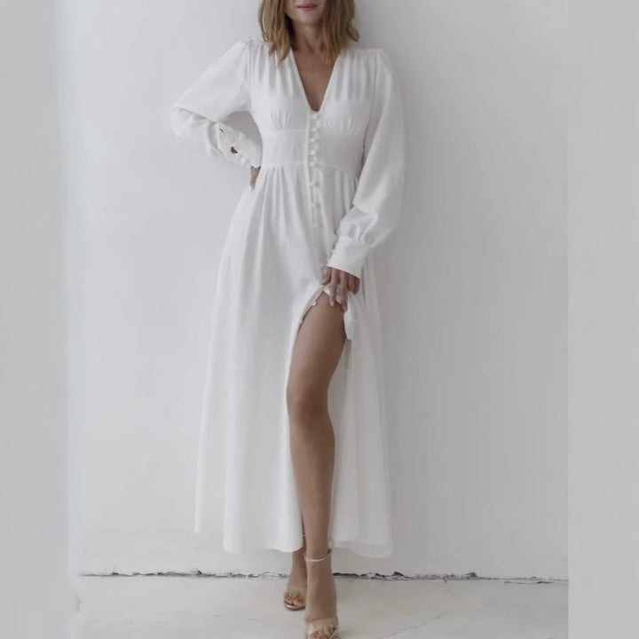 Damen Maxi-Kleid mit tailliertem Oberteil und elegantem Schlitz Drune