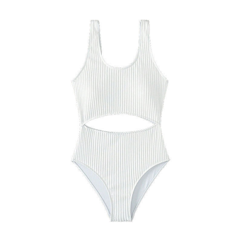 Damen Einteiler Badeanzug mit hohem Beinausschnitt und modischem Cut-Out Drune
