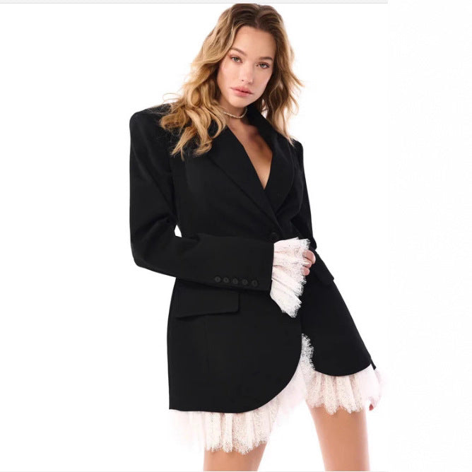 Damen Oversized Blazer mit Spitzendetails Drune