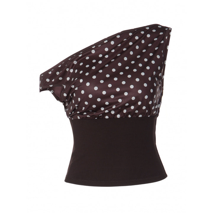 Damen Off-Shoulder Polka-Dot Top mit elastischem Bund Drune