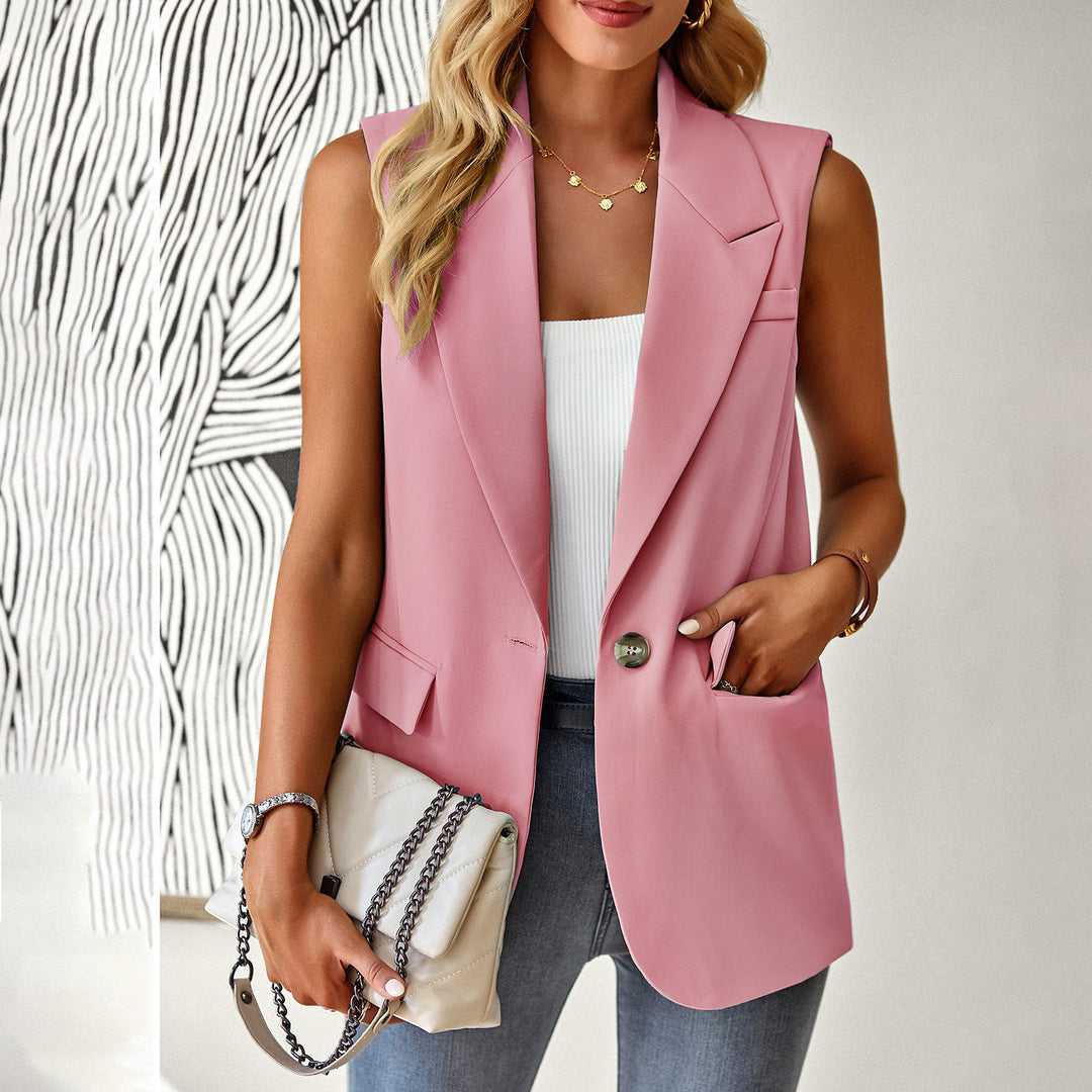 Damen lässiger Blazer ohne Ärmel mit tailliertem Schnitt und eleganten Taschen Drune