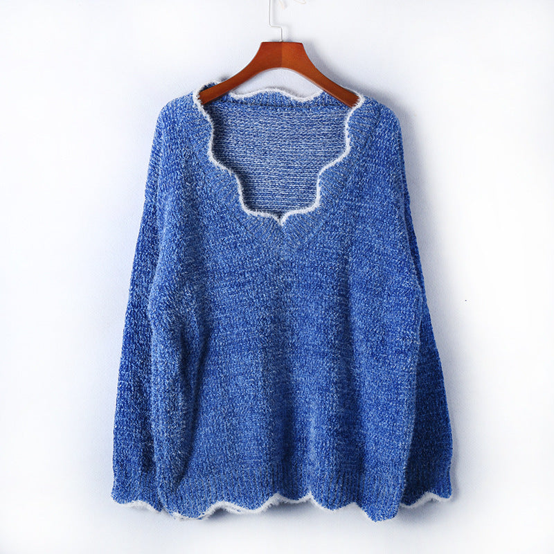 Damen lässiger Strickpullover mit V-Ausschnitt und strukturiertem Gewebe Drune