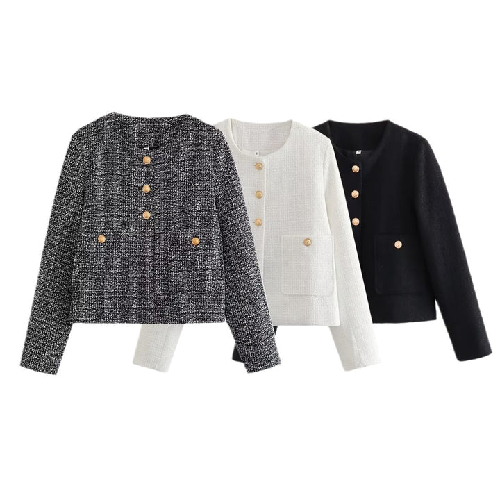 Damen Modische Tweedjacke mit strukturiertem Gewebe Drune