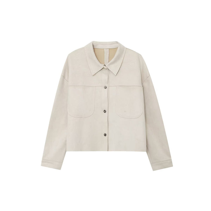 Damen modische Kunstlederjacke mit aufgesetzten Taschen Drune
