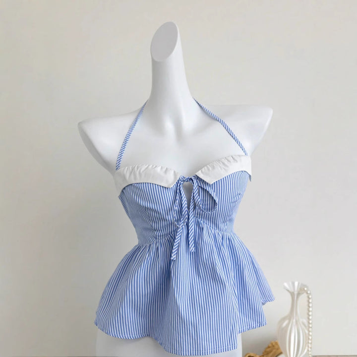 Damen verspieltes Oberteil mit gestreiftem Design und schicker Schleifenbindung Drune