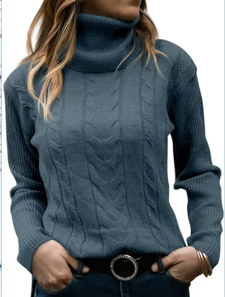 Damen Strickpullover mit hohem Kragen und strukturiertem Zopfmuster Drune