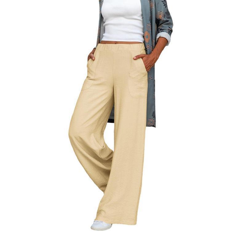 Damen weite Leinenhose mit praktischen Seitentaschen und elastischem Bund Drune