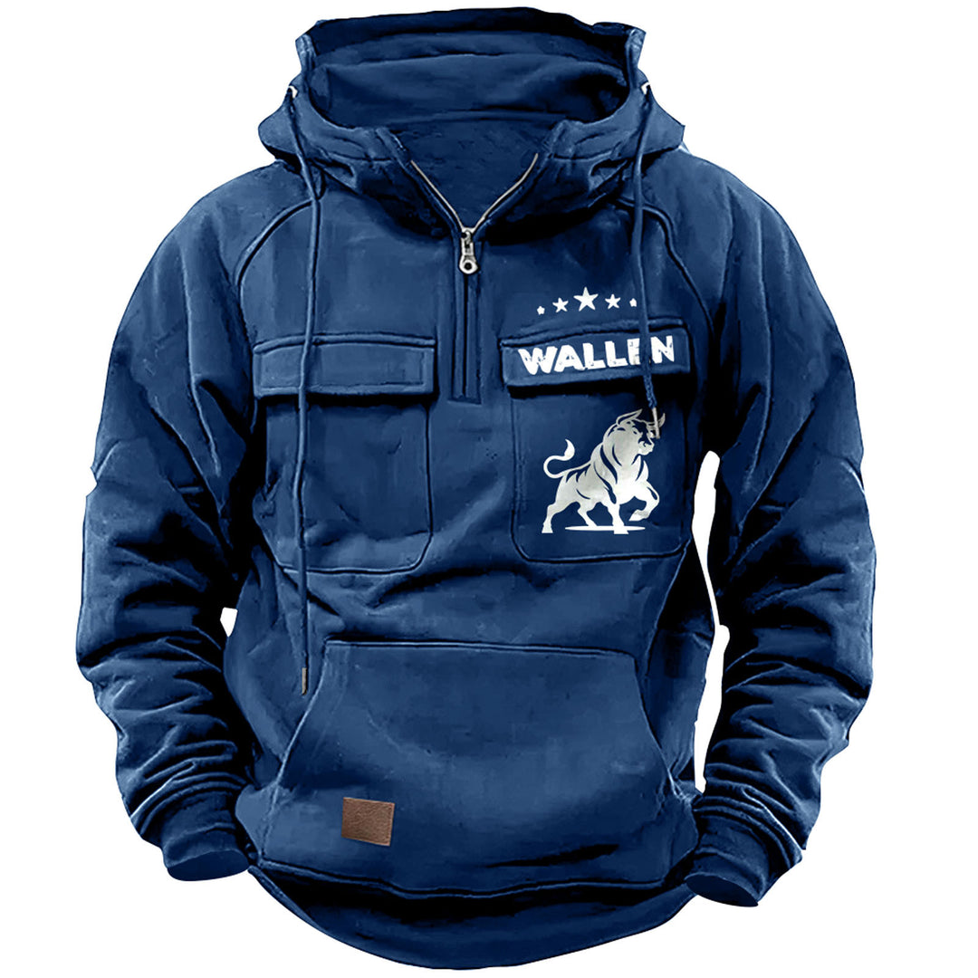 Herren nan Kapuzenpullover mit Halbzip, Cargo-Brusttaschen und Kängurutasche Drune