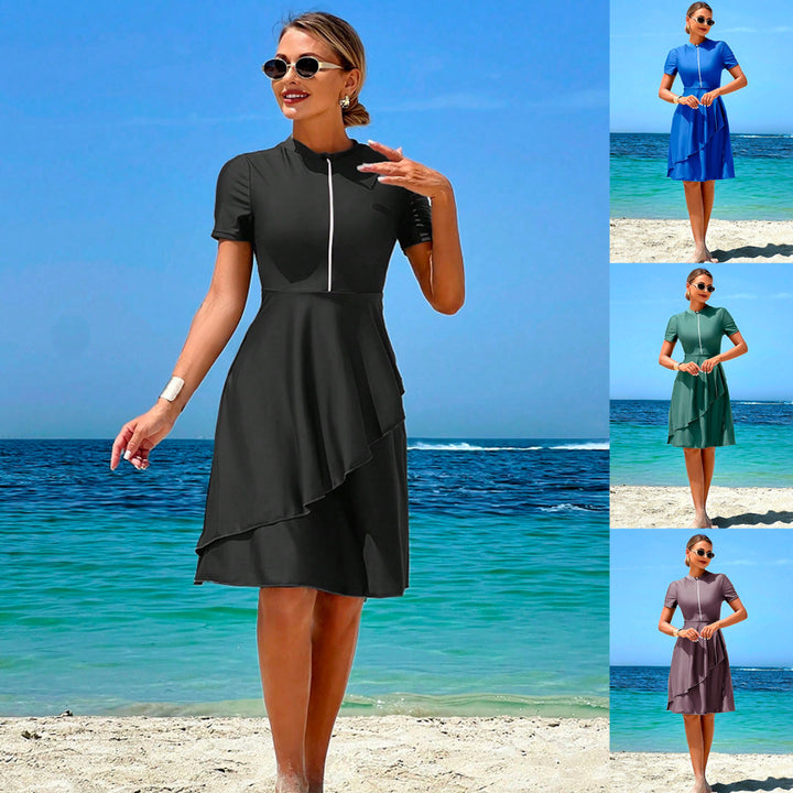 Damen Elegantes Strandkleid mit Rüschendesign Drune