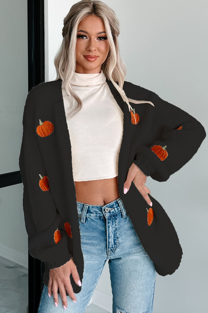 Damen Strickjacke mit herbstlicher Kürbisstickerei Drune