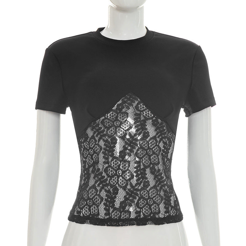 Damen Elegantes Oberteil aus Spitze und Jersey Drune