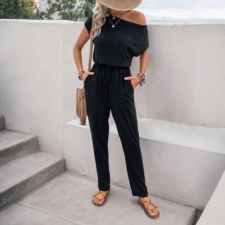 Damen lässiger Einteiler mit off-Shoulder Design und elastischem Taillenzug Drune