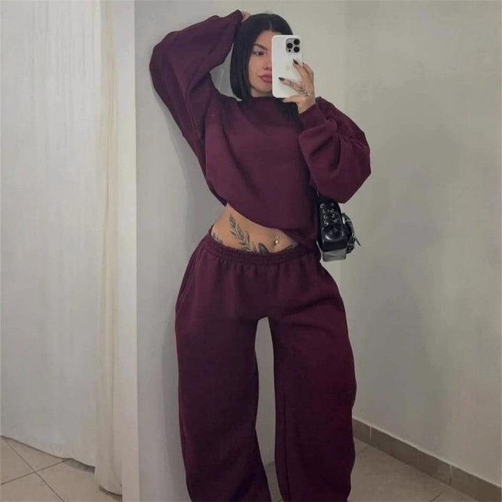 Damen lässiger Fleece-Sweat-Anzug mit elastischem Bund Drune