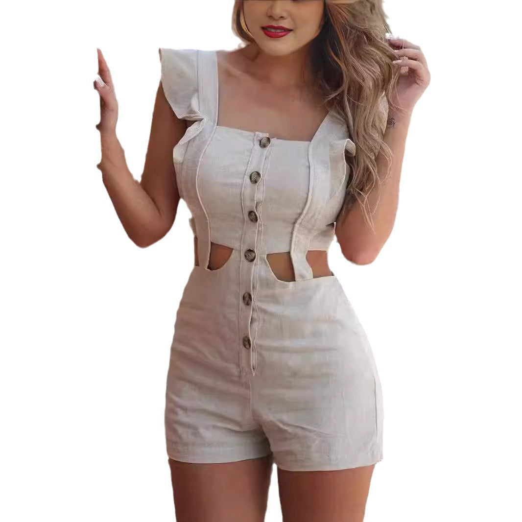 Damen Jumpsuit mit voluminösen Rüschendetails und geschmackvollen Cut-Outs Drune