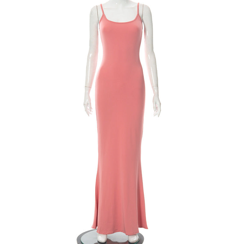 Damen Elegantes Maxikleid mit Spaghettiträgern und fließendem Schnitt Drune