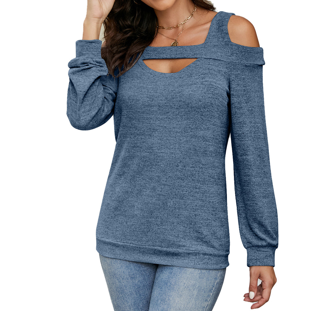 Damen lässiges Cold-Shoulder Sweatshirt mit tiefem Ausschnitt und Ballonärmeln Drune