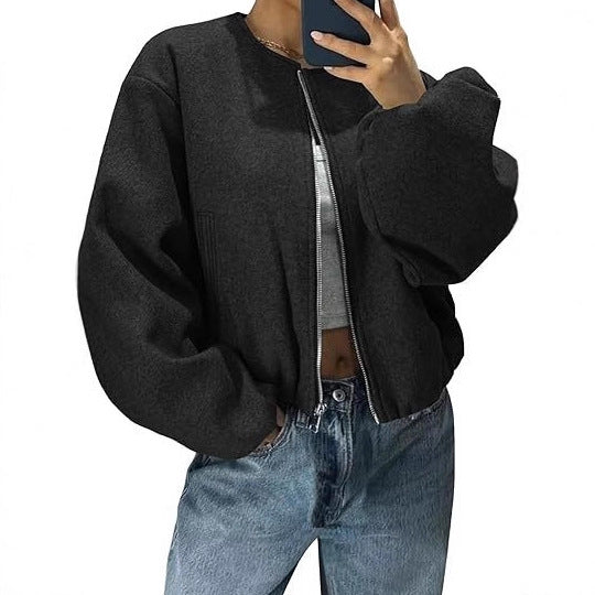 Damen lässiger ZIP-Jacke mit ballonärmel Drune