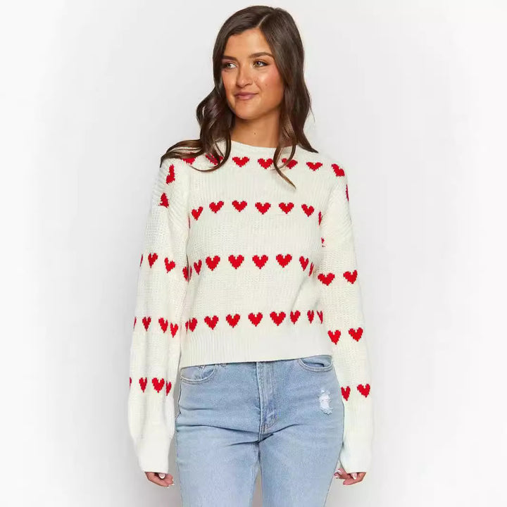 Damen Strickpullover mit Herzmuster und lässigem Schnitt Drune