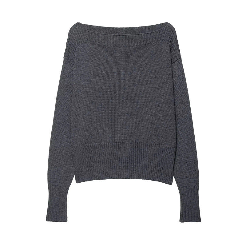 Damen oversized Strickpullover mit weitem Ausschnitt und lässigem Schnitt Drune