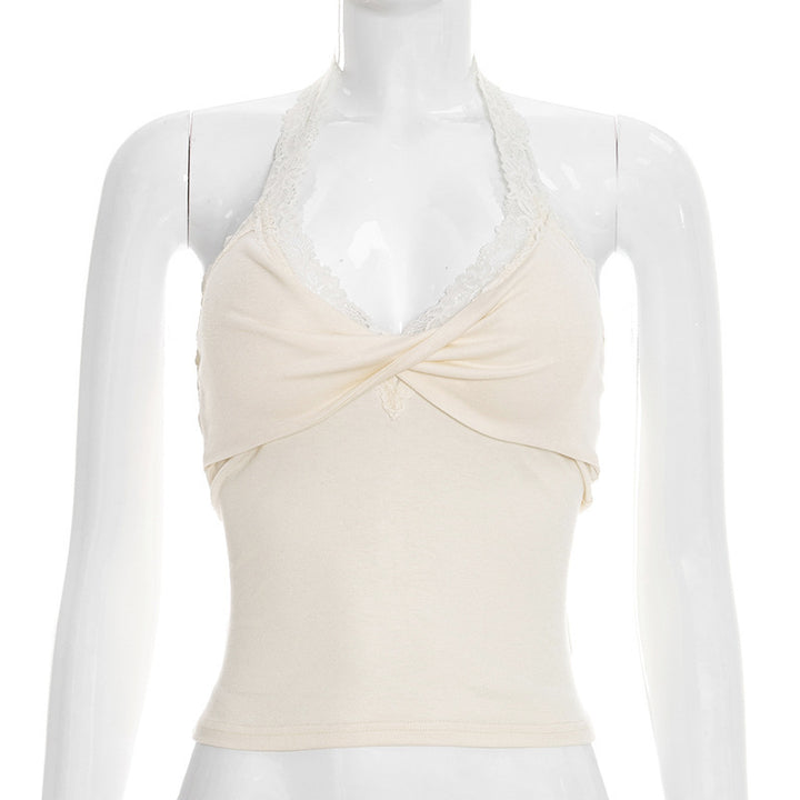 Damen Elegantes Haltertop mit Spitzendetails Drune
