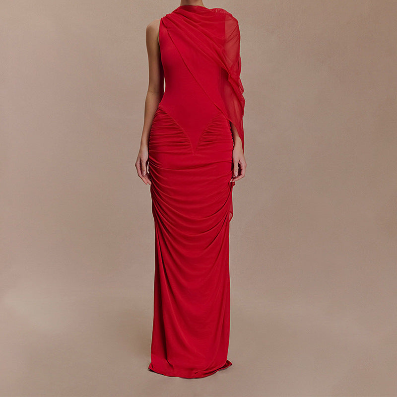 Damen Glamouröses Abendkleid mit asymmetrischem Dekolleté und elegantem Drapierungsdesign Drune