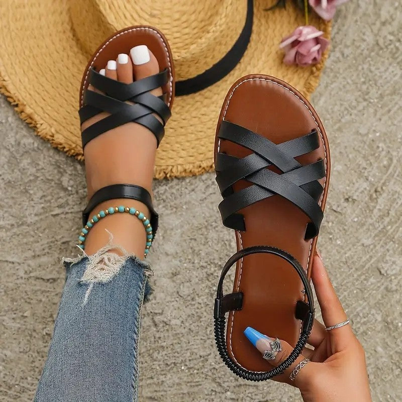 Damen Riemchen Knöchel Wickel Flache Sandalen mit Gepolstertem Fußbett Drune