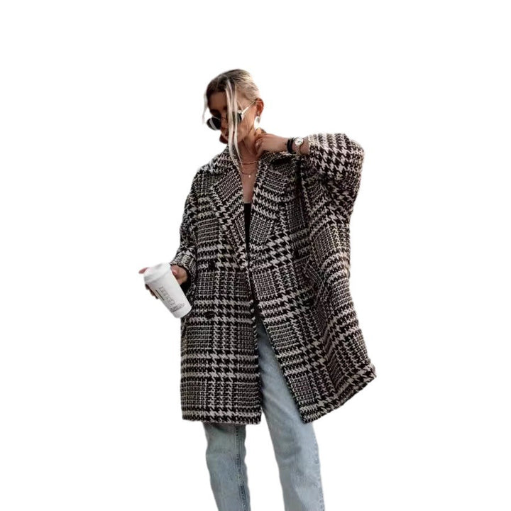 Damen Oversized Karomantel mit Luxus-Design und lässigem Schnitt Drune