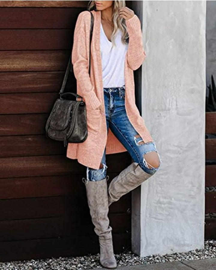Damen Langer Strickcardigan mit lässigen Taschen und modernem Design Drune