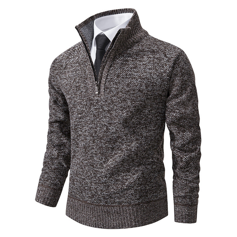 Herren eleganter Strickpullover mit halbem Reißverschluss und strukturierter Oberfläche Drune