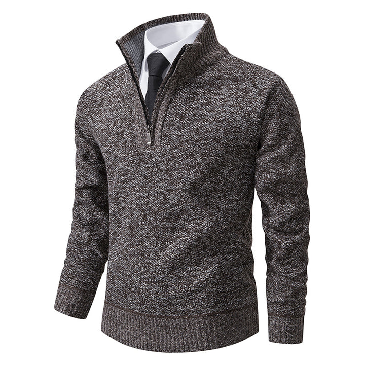 Herren eleganter Strickpullover mit halbem Reißverschluss und strukturierter Oberfläche Drune