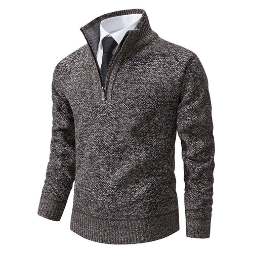 Herren eleganter Strickpullover mit halbem Reißverschluss und strukturierter Oberfläche Drune