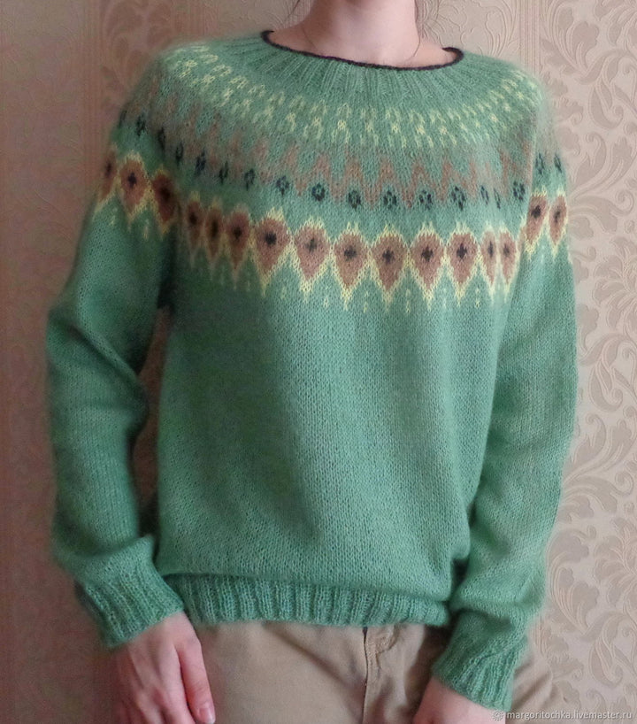 Damen nan Norwegerpullover aus Wollmix mit Rundhalsausschnitt und traditionellem Fair-Isle-Yoke Drune