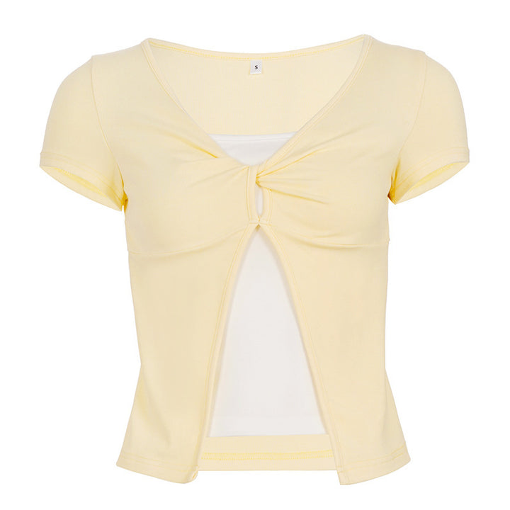 Damen Süßes kurzes T-Shirt mit Knoten-Design und Cut-out-Details Drune