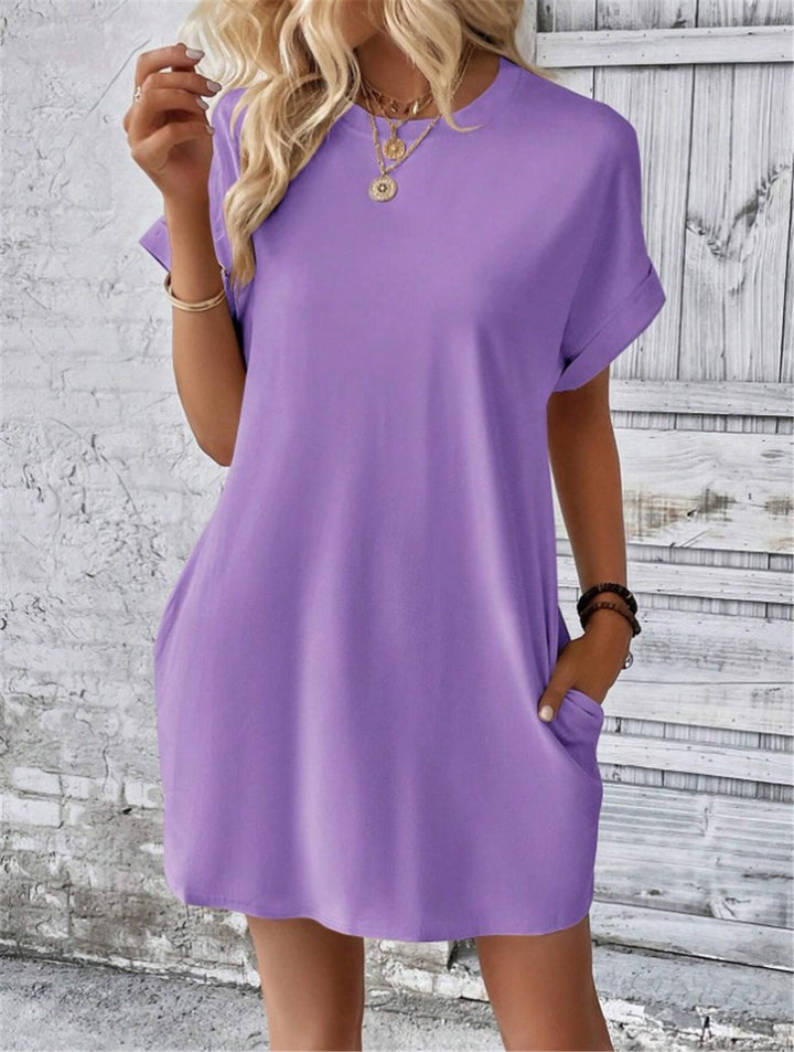 Damen lässiges Kurzarm-Dress mit Seitentaschen Drune