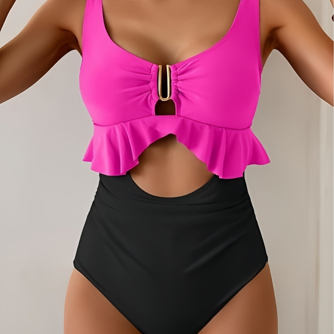 Damen Hochgeschnittenes Bikini-Set mit Rüschendetails Drune