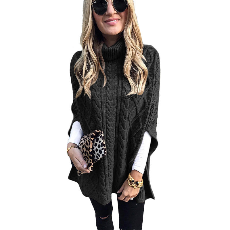 Damen Strickponcho mit hohem Kragen Drune